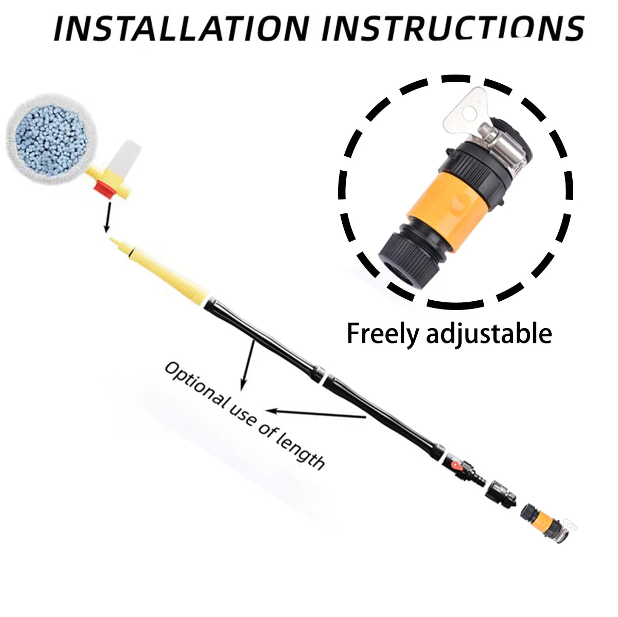 Auto Rotating Car Wash Brush Kit - 360° Spin Long Handle Pressure Washer Mop