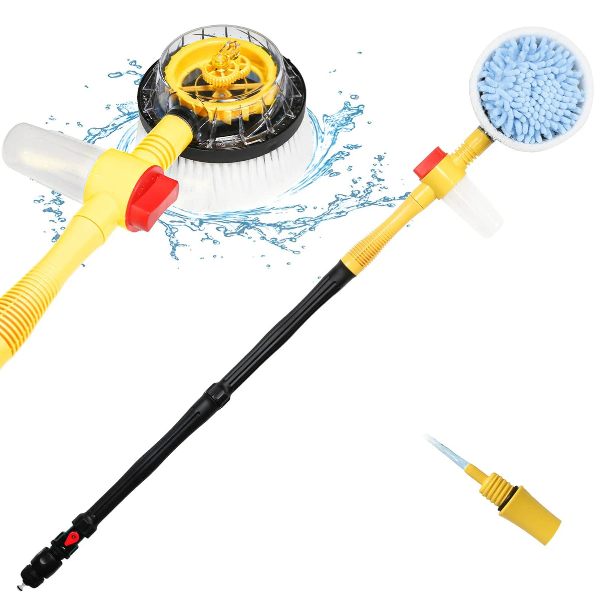 Auto Rotating Car Wash Brush Kit - 360° Spin Long Handle Pressure Washer Mop