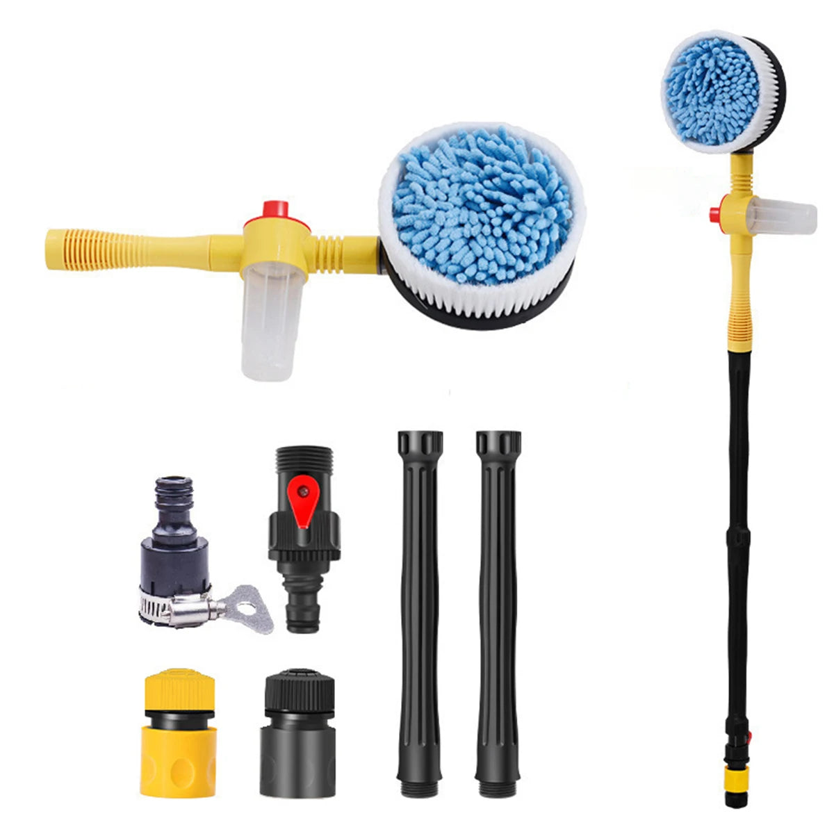 Auto Rotating Car Wash Brush Kit - 360° Spin Long Handle Pressure Washer Mop
