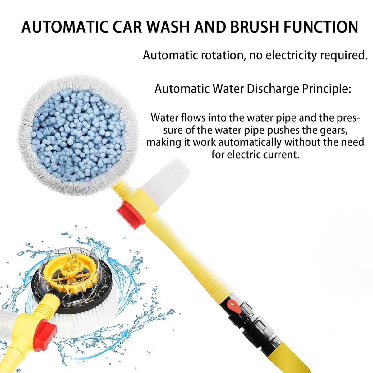 Auto Rotating Car Wash Brush Kit - 360° Spin Long Handle Pressure Washer Mop