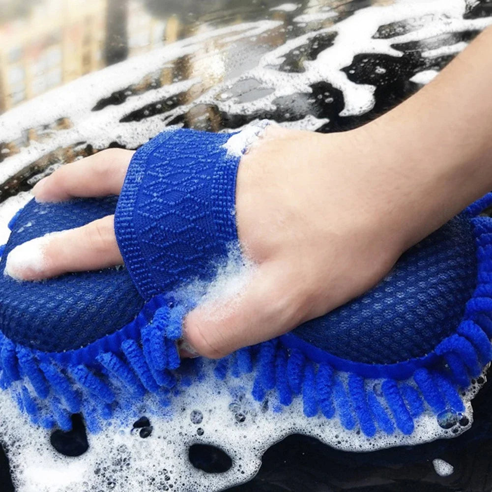 Blue Microfiber Car Wash Sponge – Dual-Sided Cleaning Pad