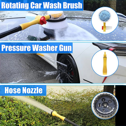 Auto Rotating Car Wash Brush Kit - 360° Spin Long Handle Pressure Washer Mop